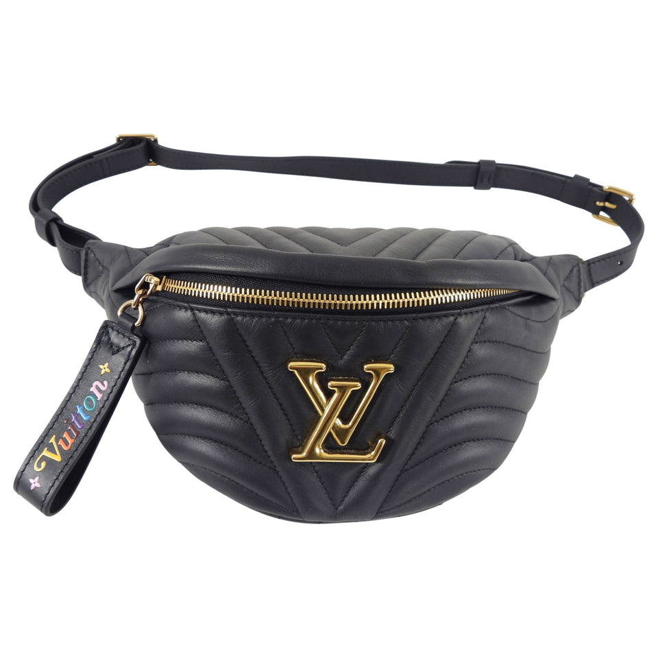 Louis Vuitton Black Leather Quilted LV Logo New Wave Bum Bag