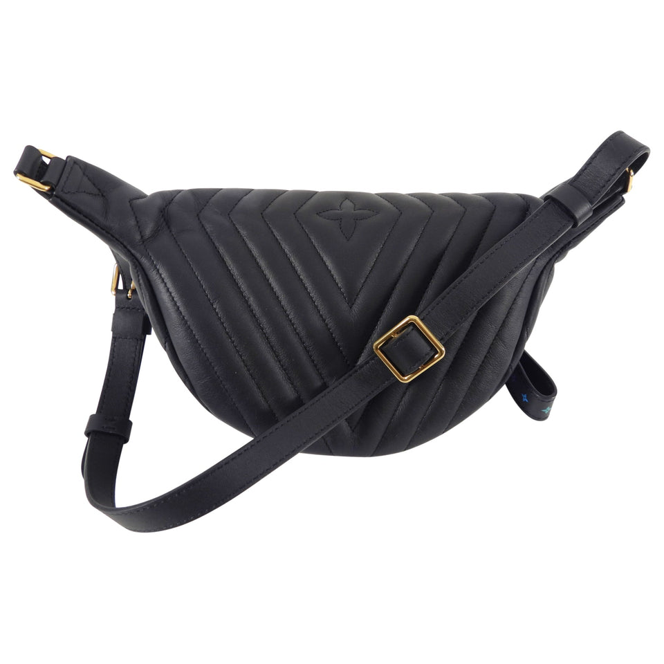 Louis Vuitton Black Leather Quilted LV Logo New Wave Bum Bag