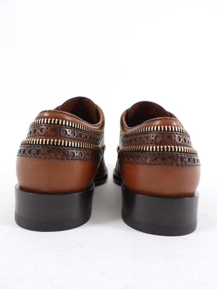 Louis Vuitton Cognac Brown Leather Zipper Detail Oxford Shoes - 36
