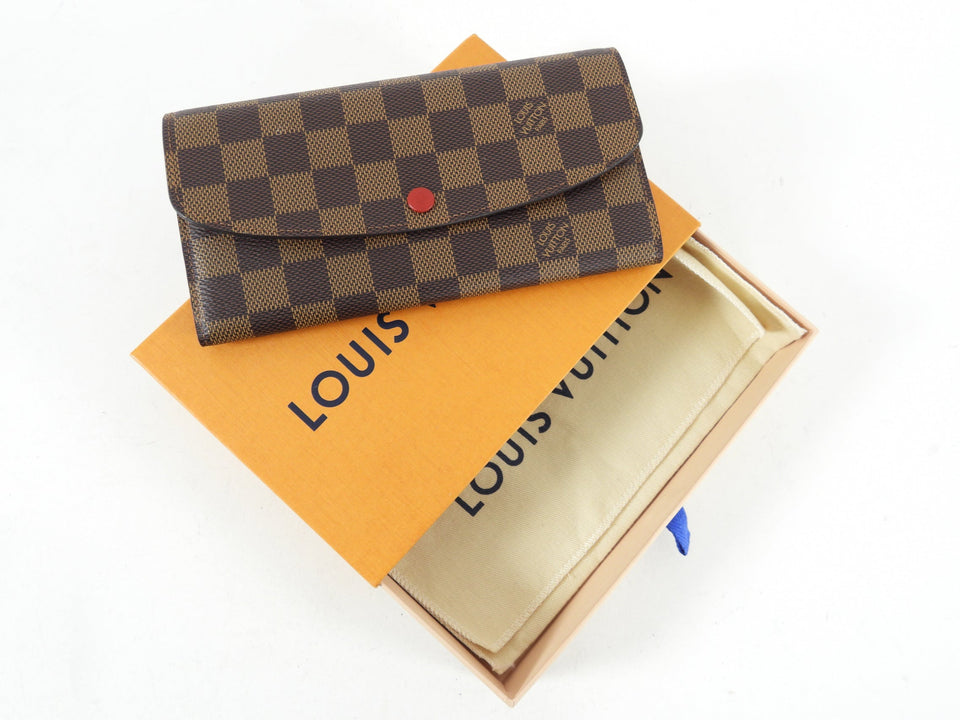 Louis Vuitton Damier Ebene Emilie Red Snap Wallet
