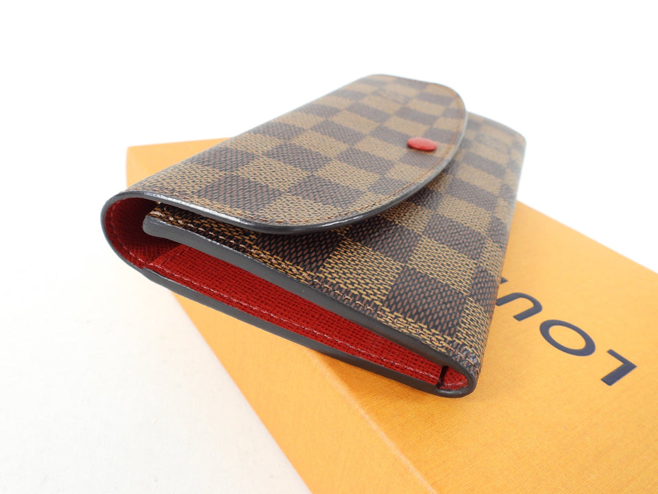 Louis Vuitton Damier Ebene Emilie Red Snap Wallet