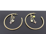 Louis Vuitton Enamel Charm Large Goldtone Hoop Earrings