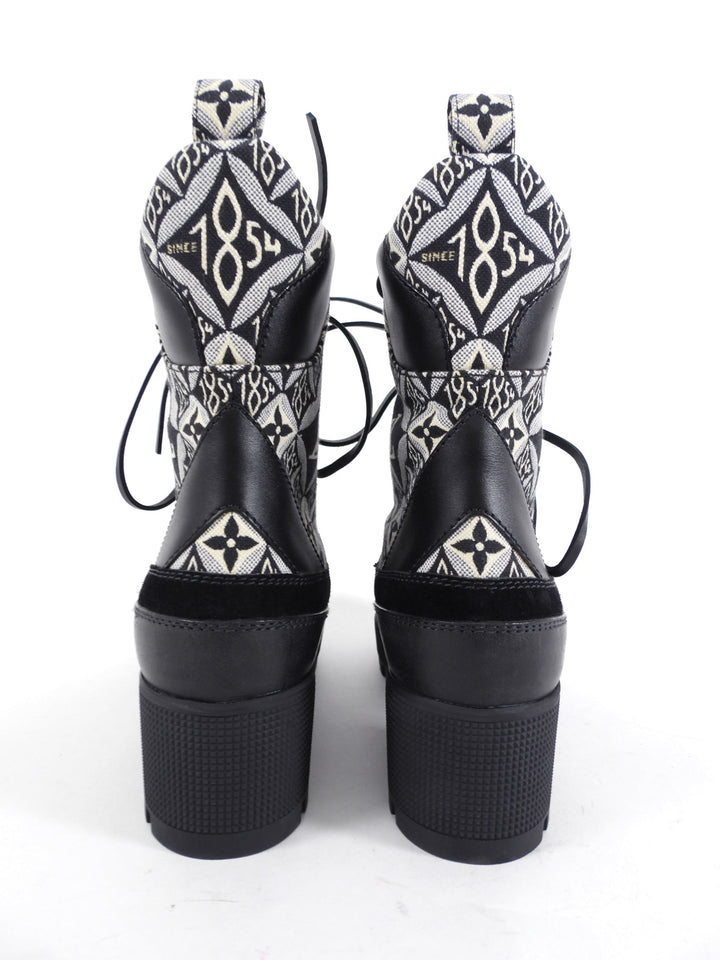Louis Vuitton Black and White 1854 Brocade Laureate Platform Desert Boot - 36