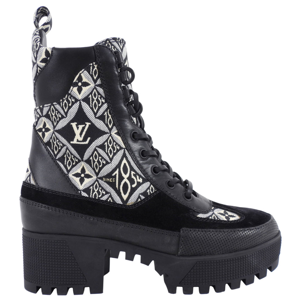 Louis Vuitton Black and White 1854 Brocade Laureate Platform Desert Boot - 36
