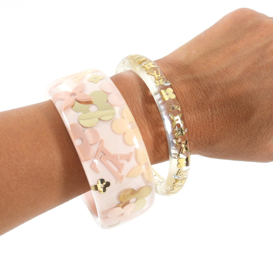 Louis Vuitton Pink and Gold Inclusion Wide Resin Bangle Bracelet