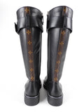 Louis Vuitton Black Leather and Monogram Territory Tall Lace Up Ranger Boot - 37 