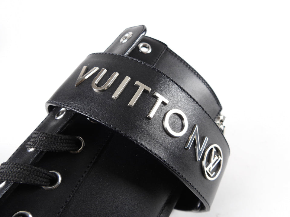 Louis Vuitton Black Leather and Monogram Territory Tall Lace Up Ranger Boot - 37 