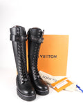 Louis Vuitton Black Leather and Monogram Territory Tall Lace Up Ranger Boot - 37 
