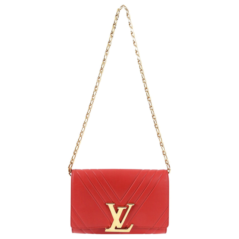 Louis Vuitton Red Leather Airy V Pochette Louise Chain Strap Bag