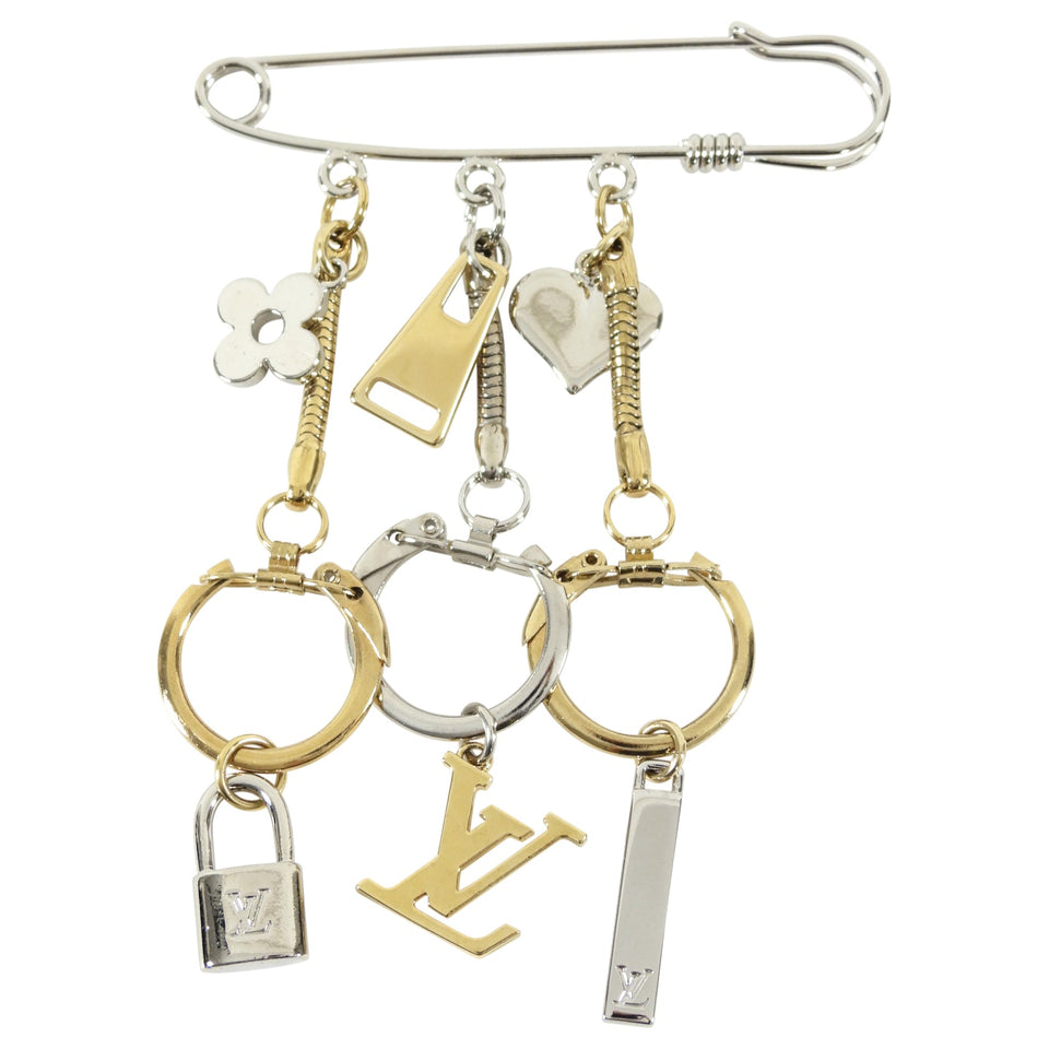 Louis Vuitton Silver and Gold Safety Pin Logo Charm Brooch