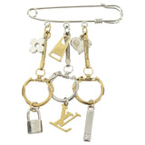 Louis Vuitton Silver and Gold Safety Pin Logo Charm Brooch