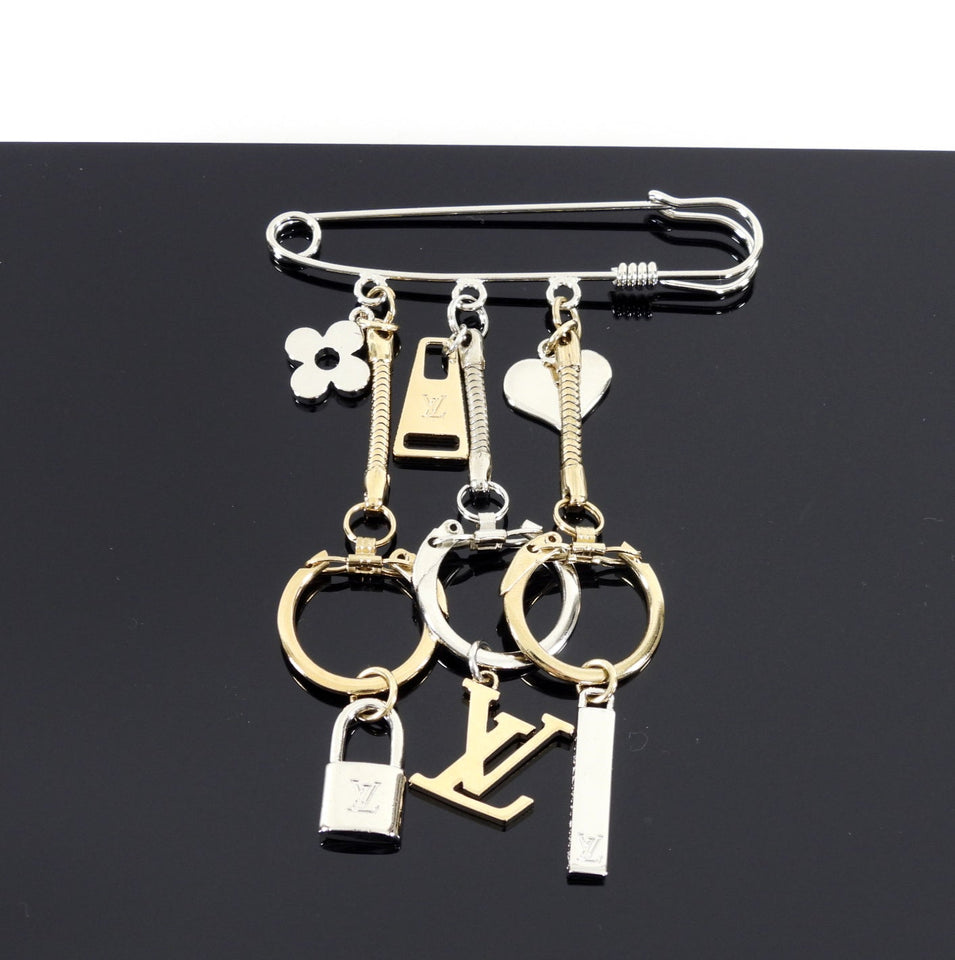 Louis Vuitton Silver and Gold Safety Pin Logo Charm Brooch