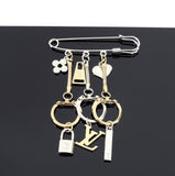 Louis Vuitton Silver and Gold Safety Pin Logo Charm Brooch