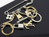 Louis Vuitton Silver and Gold Safety Pin Logo Charm Brooch