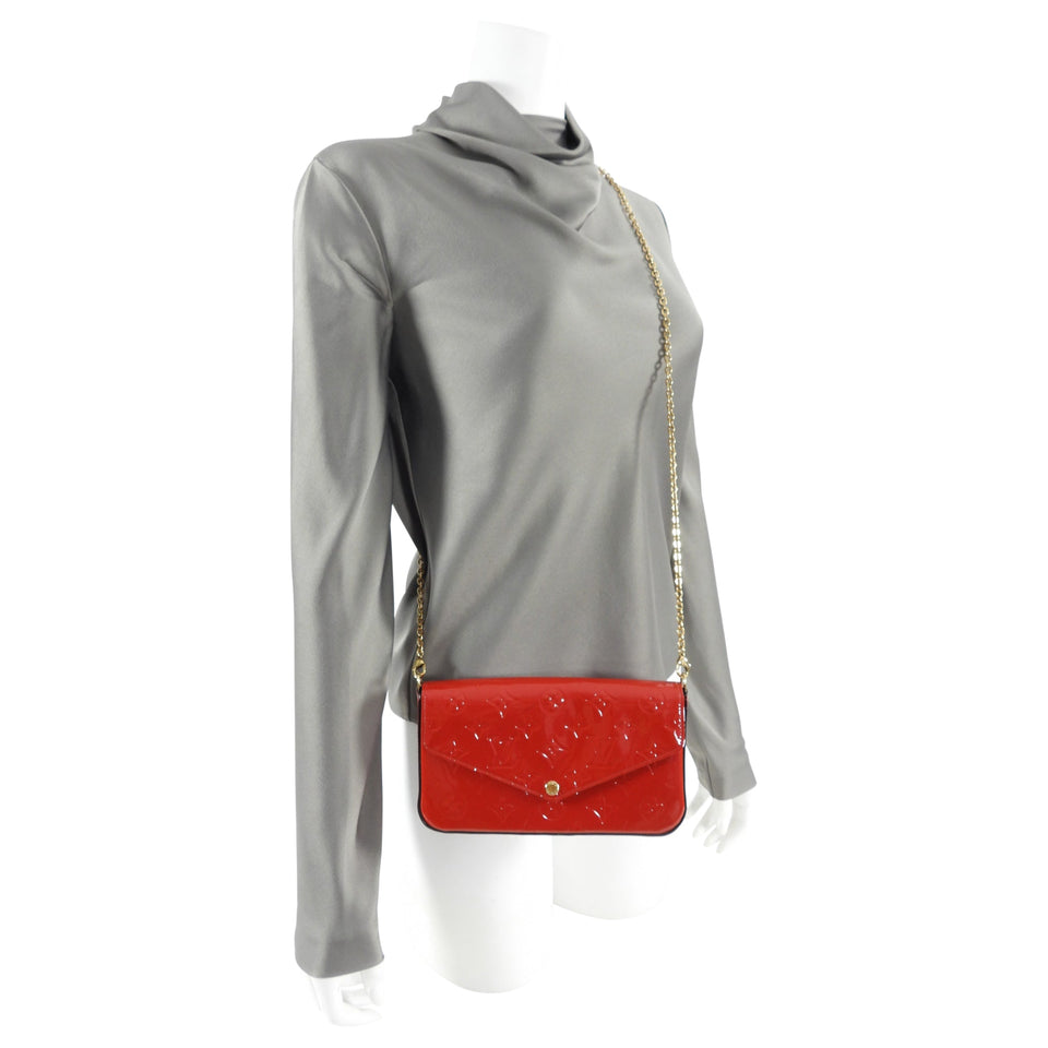 Louis Vuitton Cherry Red Vernis Felicie Pouch Pochette Bag