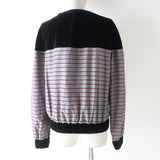 Chanel Velvet Sweatshirt Border Pattern Black Gray Pink 36