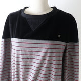 Chanel Velvet Sweatshirt Border Pattern Black Gray Pink 36