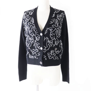 Chanel Cashmere igan COCO Button Black White
