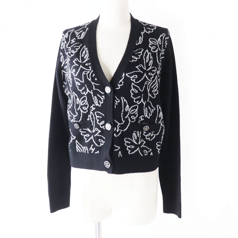 Chanel Cashmere igan COCO Button Black White