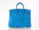 Hermes Birkin 25 Bag Blue Zanzibar Swift Gold Hardware New