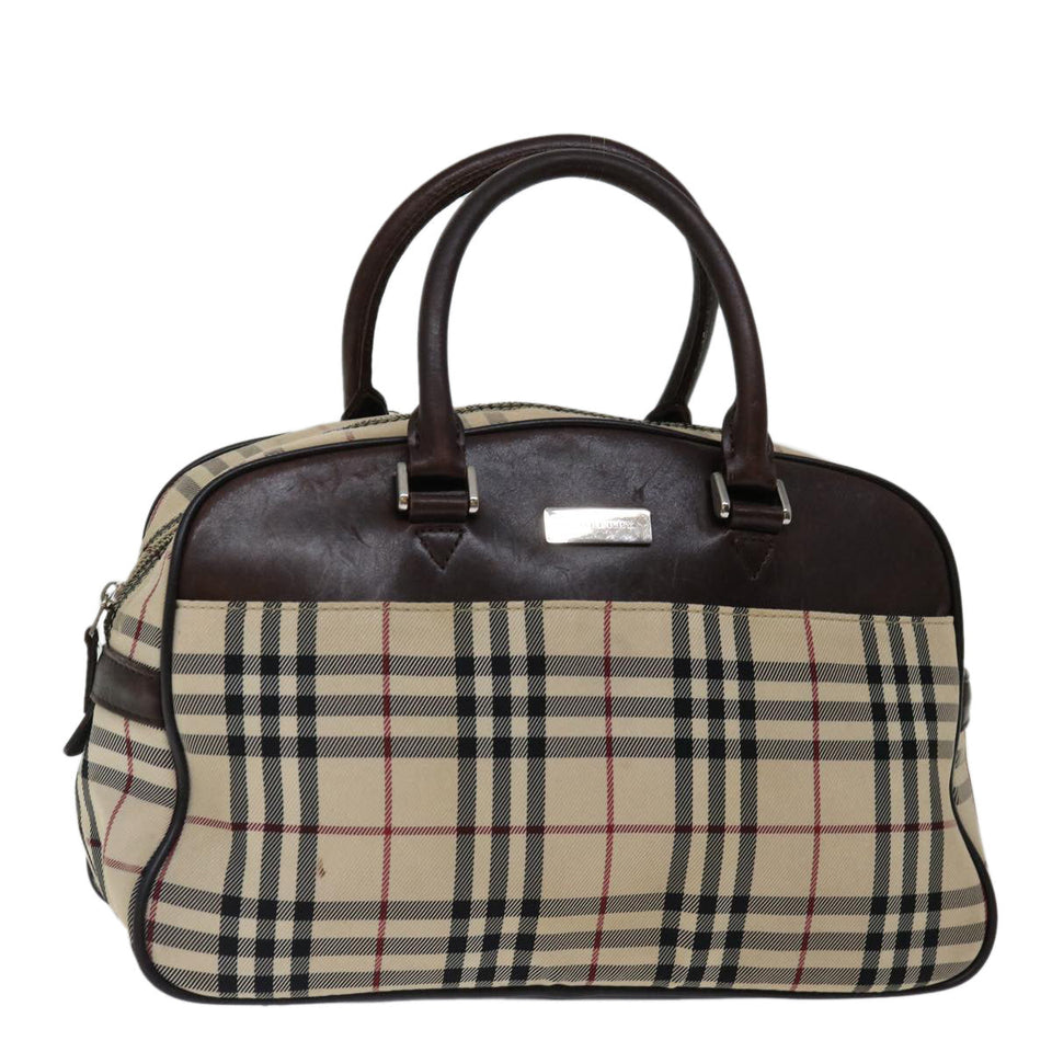 Luxury Burberry Nova Check Hand Bag Nylon Beige Auth mr097