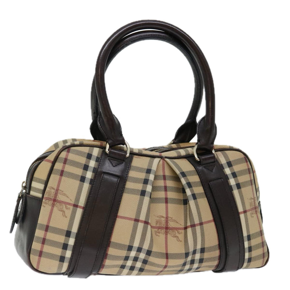 Luxury Burberry Nova Check Hand Bag PVC Beige Auth mr098