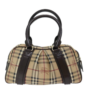 Luxury Burberry Nova Check Hand Bag PVC Beige Auth mr098