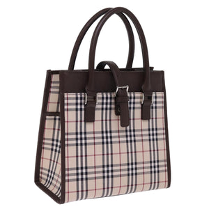 Luxury Burberry Nova Check Hand Bag Nylon Canvas Beige Auth mr245
