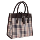 Luxury Burberry Nova Check Hand Bag Nylon Canvas Beige Auth mr245