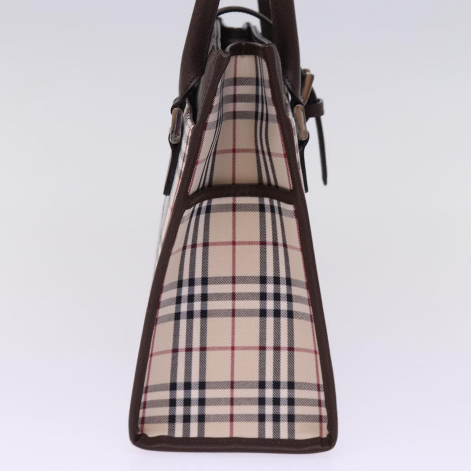 Luxury Burberry Nova Check Hand Bag Nylon Canvas Beige Auth mr245