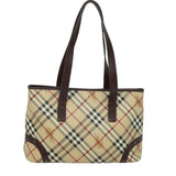 Luxury Burberry Nova Check Tote Bag PVC Leather Beige Auth mr261