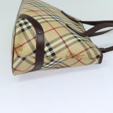 Luxury Burberry Nova Check Tote Bag PVC Leather Beige Auth mr261