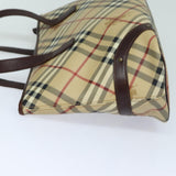 Luxury Burberry Nova Check Tote Bag PVC Leather Beige Auth mr261