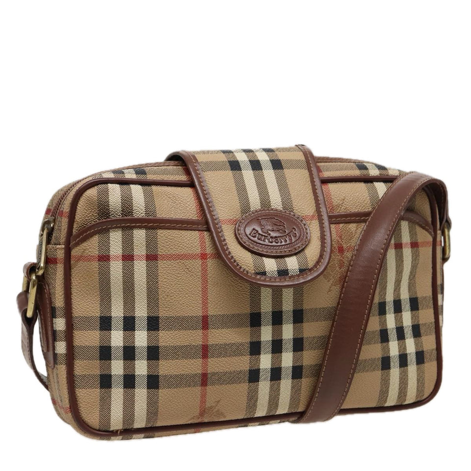 Luxury BurberrySs Nova Check Shoulder Bag PVC Leather Beige Auth mr288