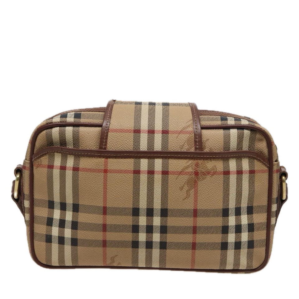 Luxury BurberrySs Nova Check Shoulder Bag PVC Leather Beige Auth mr288