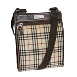 Luxury Burberry Nova Check Shoulder Bag Canvas Leather Beige Brown Silver Auth mr422