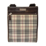 Luxury Burberry Nova Check Shoulder Bag Canvas Leather Beige Brown Silver Auth mr422