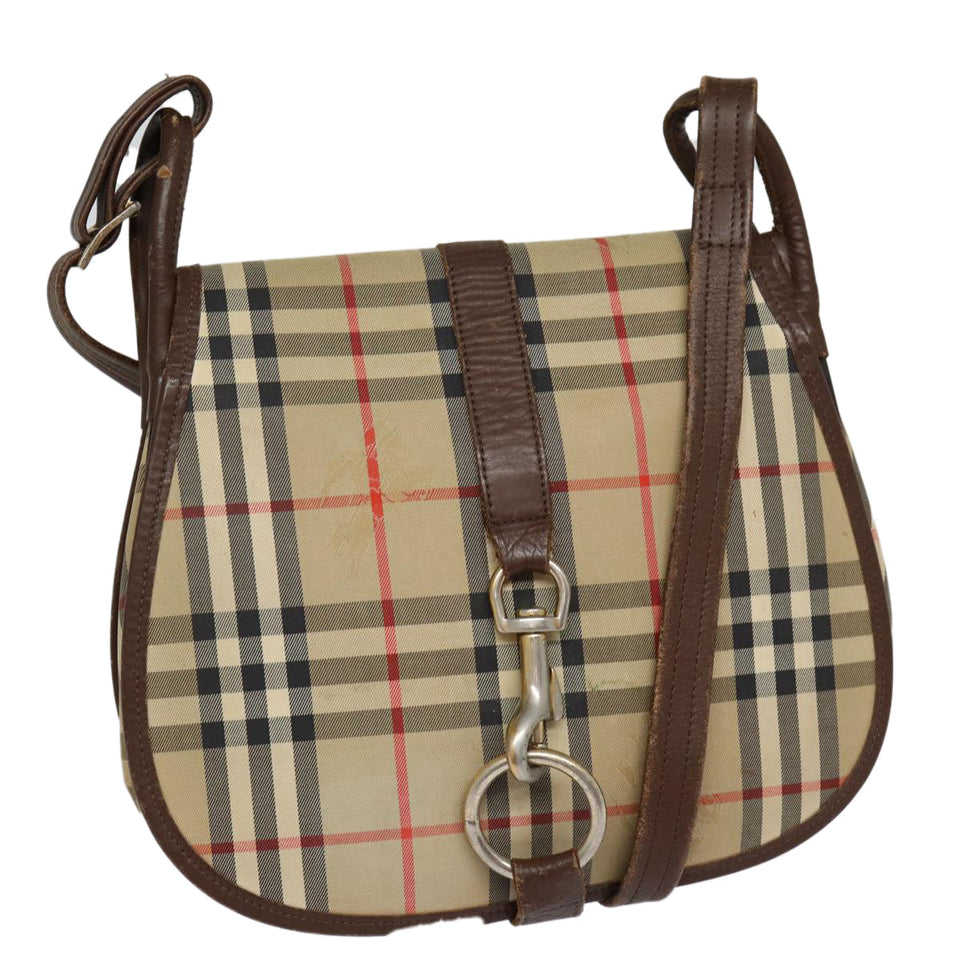 Luxury BurberrySs Nova Check Shoulder Bag Canvas Leather Beige Brown Auth MR423