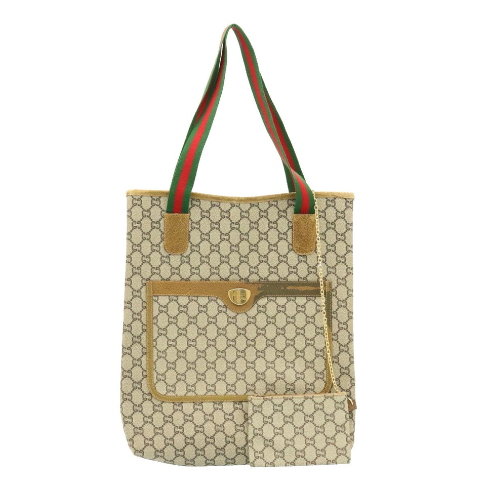 Gucci Web Sherry Line GG Canvas Tote Bag Beige Red Green ms041