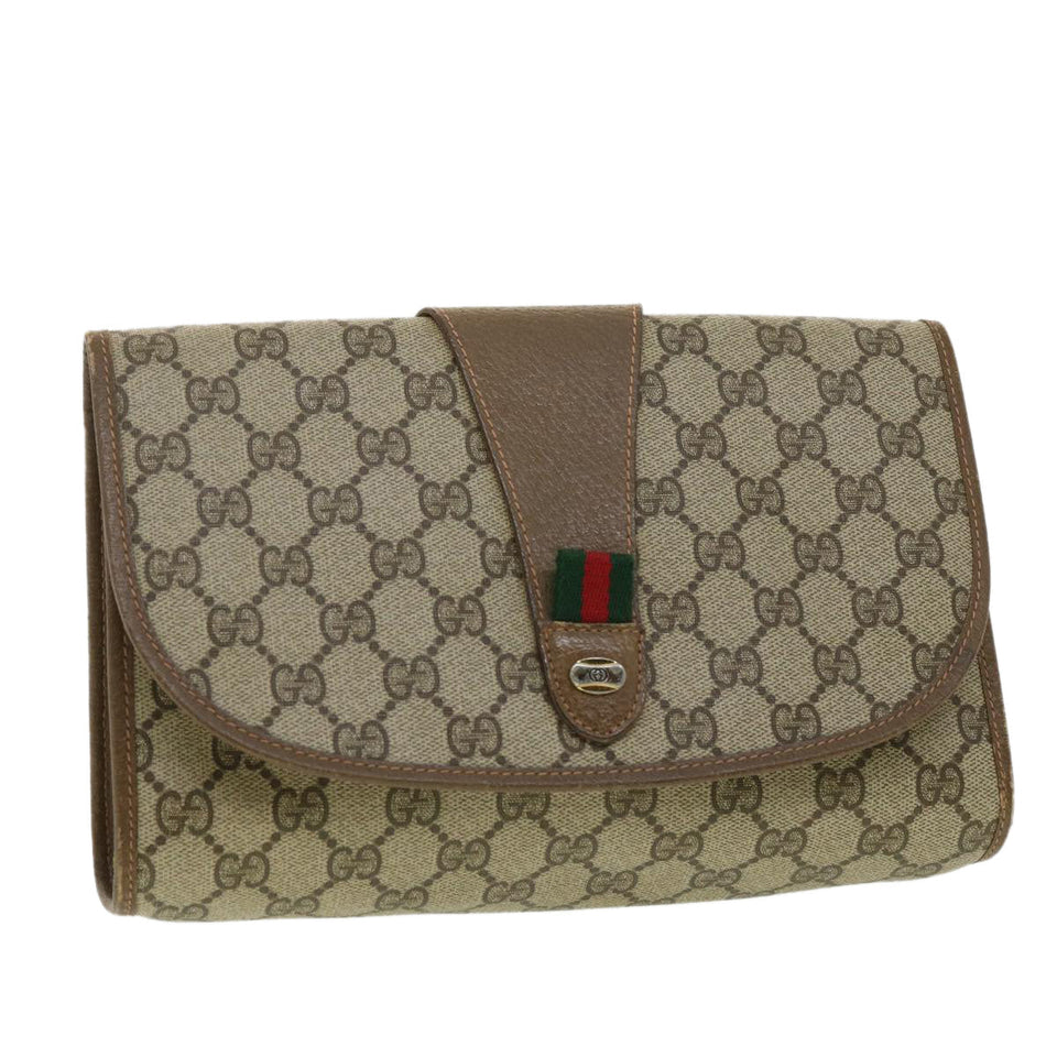Gucci GG Canvas Web Sherry Line Clutch Bag Beige Red Green ny139