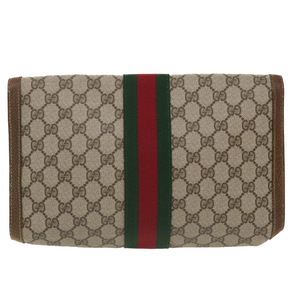 Gucci GG Canvas Web Sherry Line Clutch Bag Beige Red Green 37-02-3839 ny155