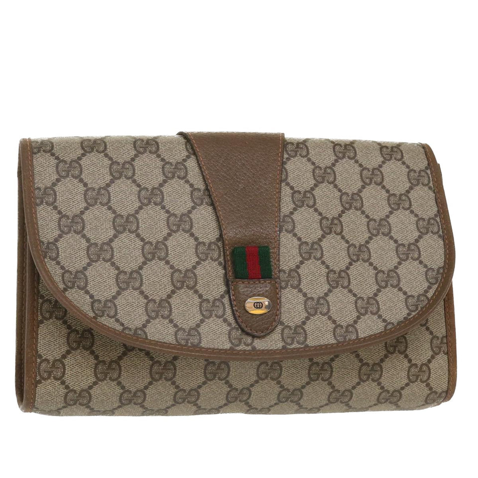 Gucci GG Canvas Web Sherry Line Clutch Bag Beige Red Green 8901030 ny156