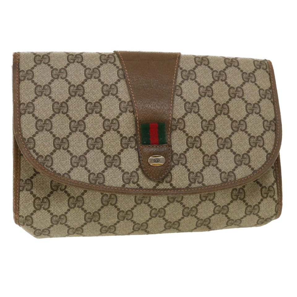 Gucci GG Canvas Web Sherry Line Clutch Bag Beige Red Green 8901030 ny174
