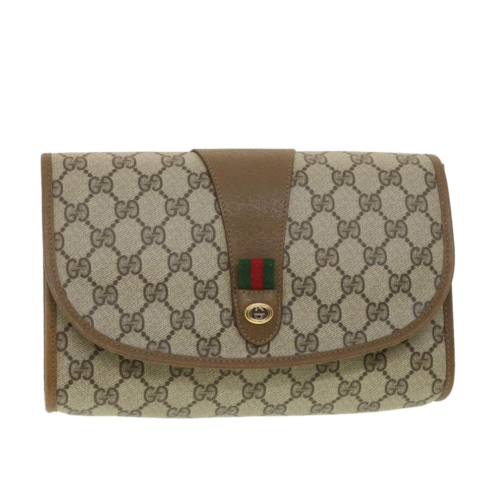 Gucci GG Canvas Web Sherry Line Clutch Bag Beige Green Red 89.01.030 ny212