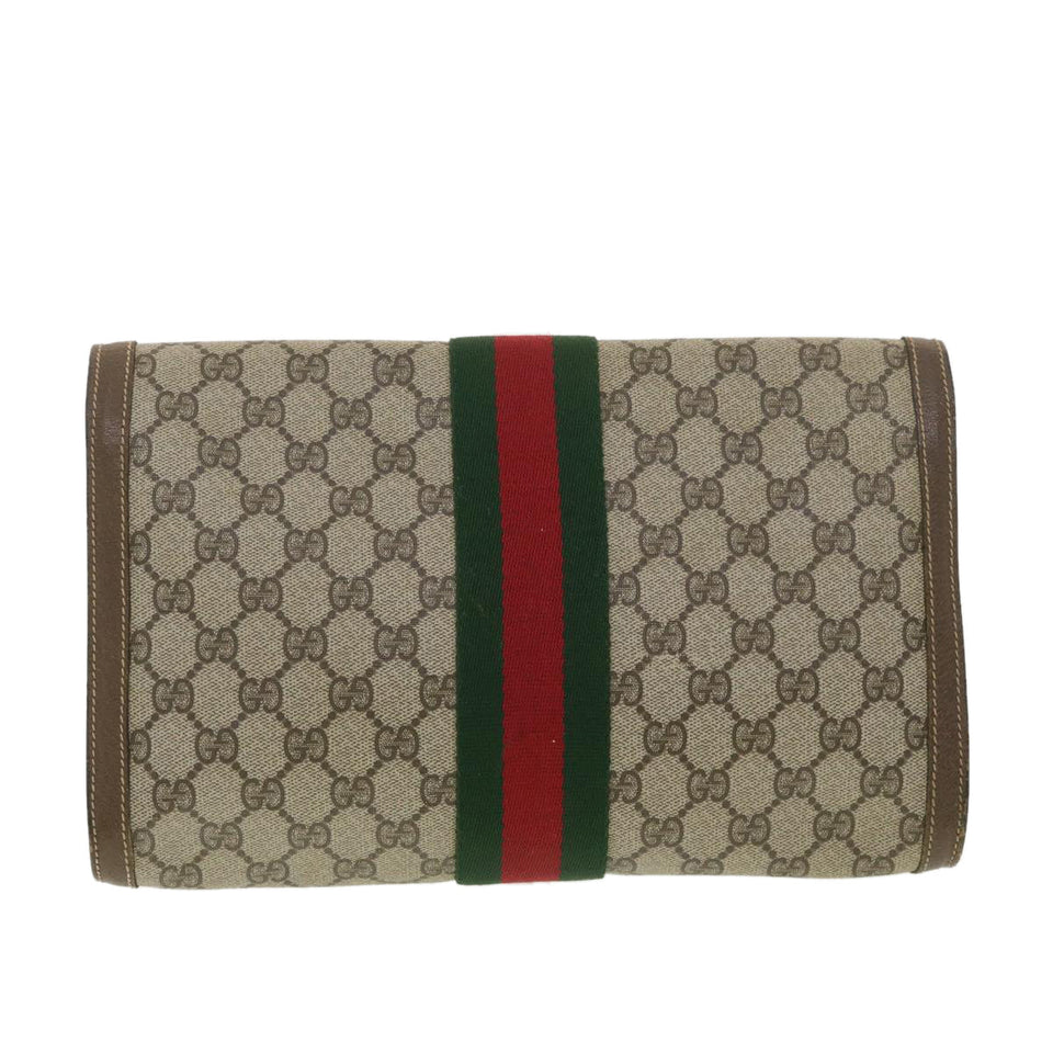 Gucci GG Canvas Web Sherry Line Clutch Bag Beige Red Green 89.01.007 ny216