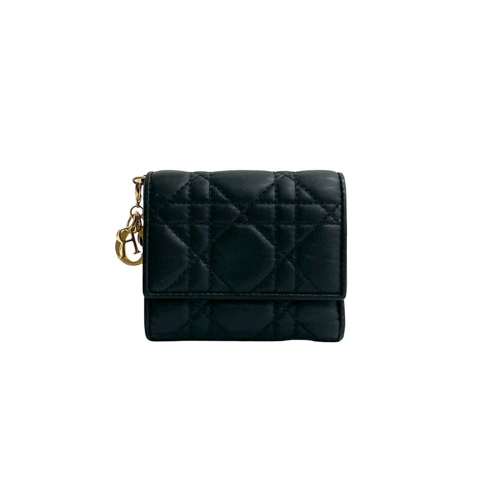 Christian Dior Lady Dior Lotus Wallet Leather Trifold Wallet