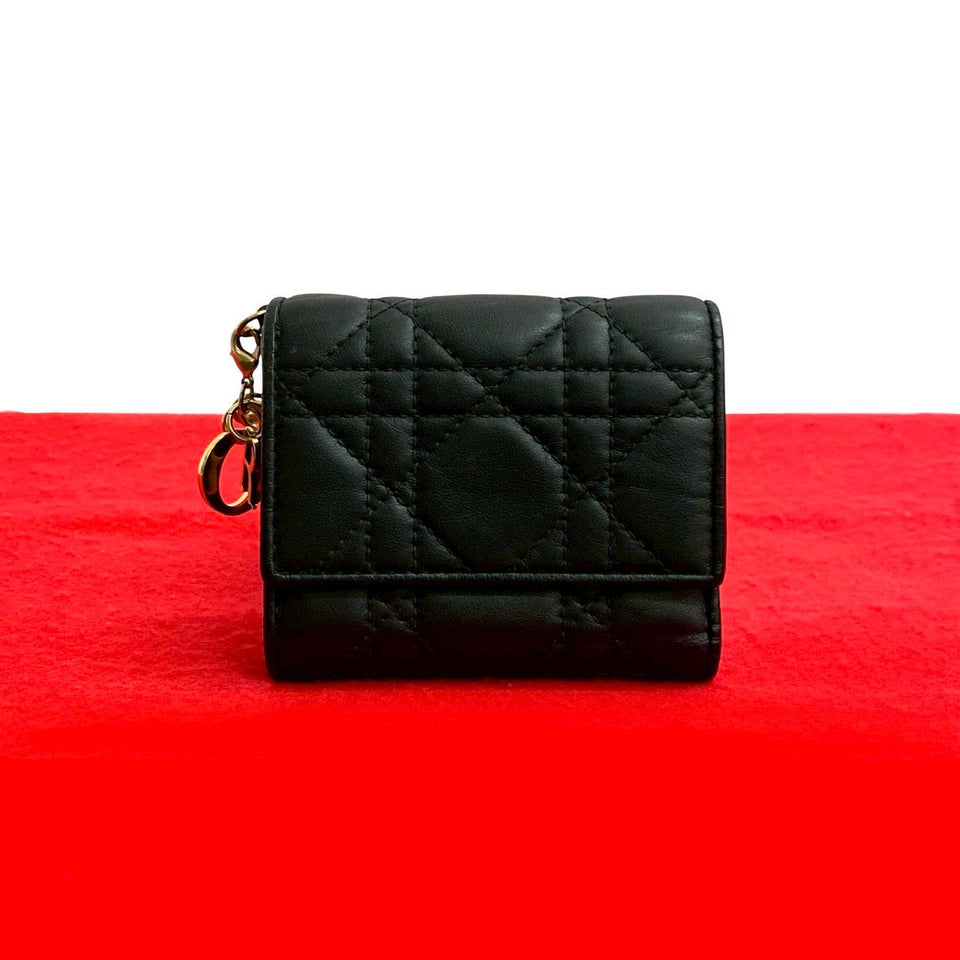 Christian Dior Lady Dior Lotus Wallet Leather Trifold Wallet