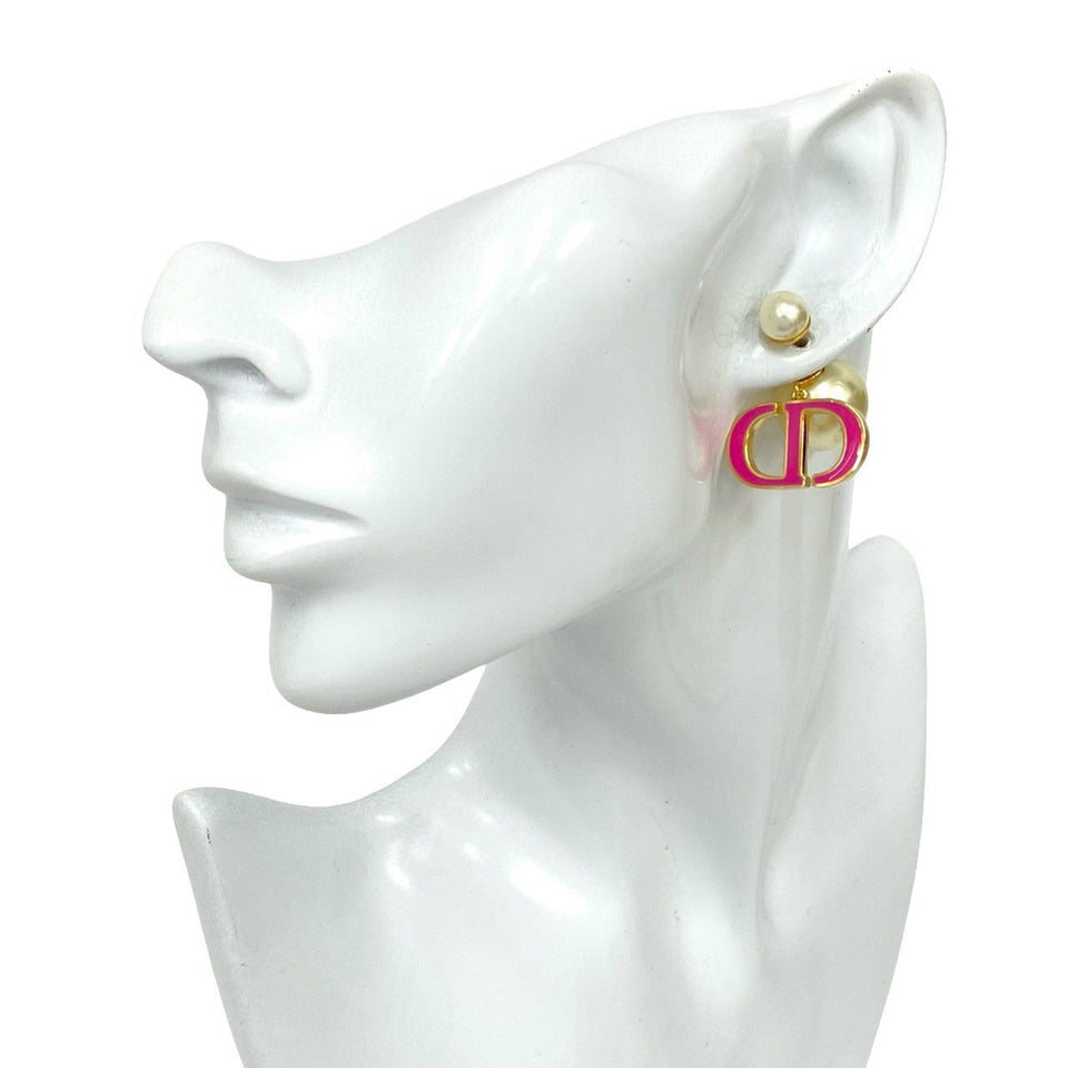 Christian Dior CD Logo Pearl Earrings