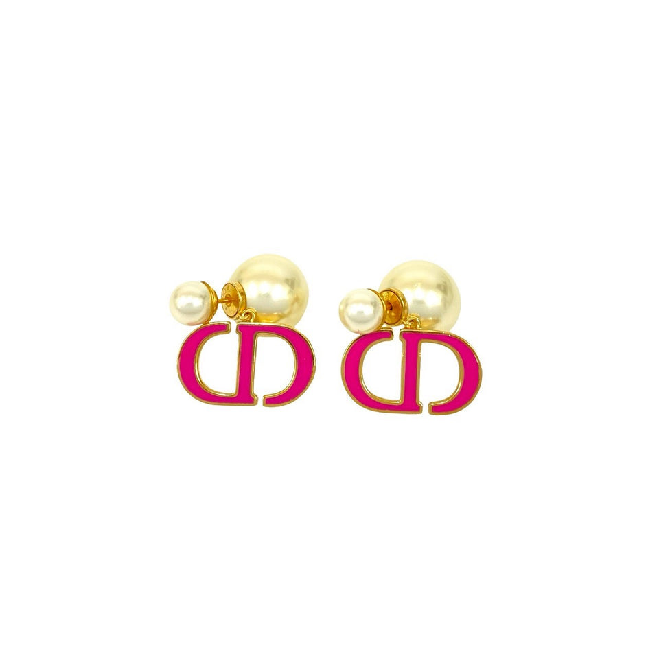 Christian Dior CD Logo Pearl Earrings