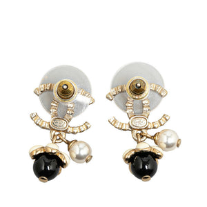 Chanel Gold Plated Coco Mark Rhinestone Flower Motif Earrings A21C